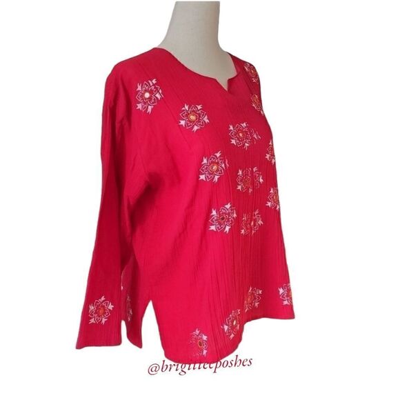 P . T . Red 100% Cotton ¾ Sleeves Top - Picture 3 of 12